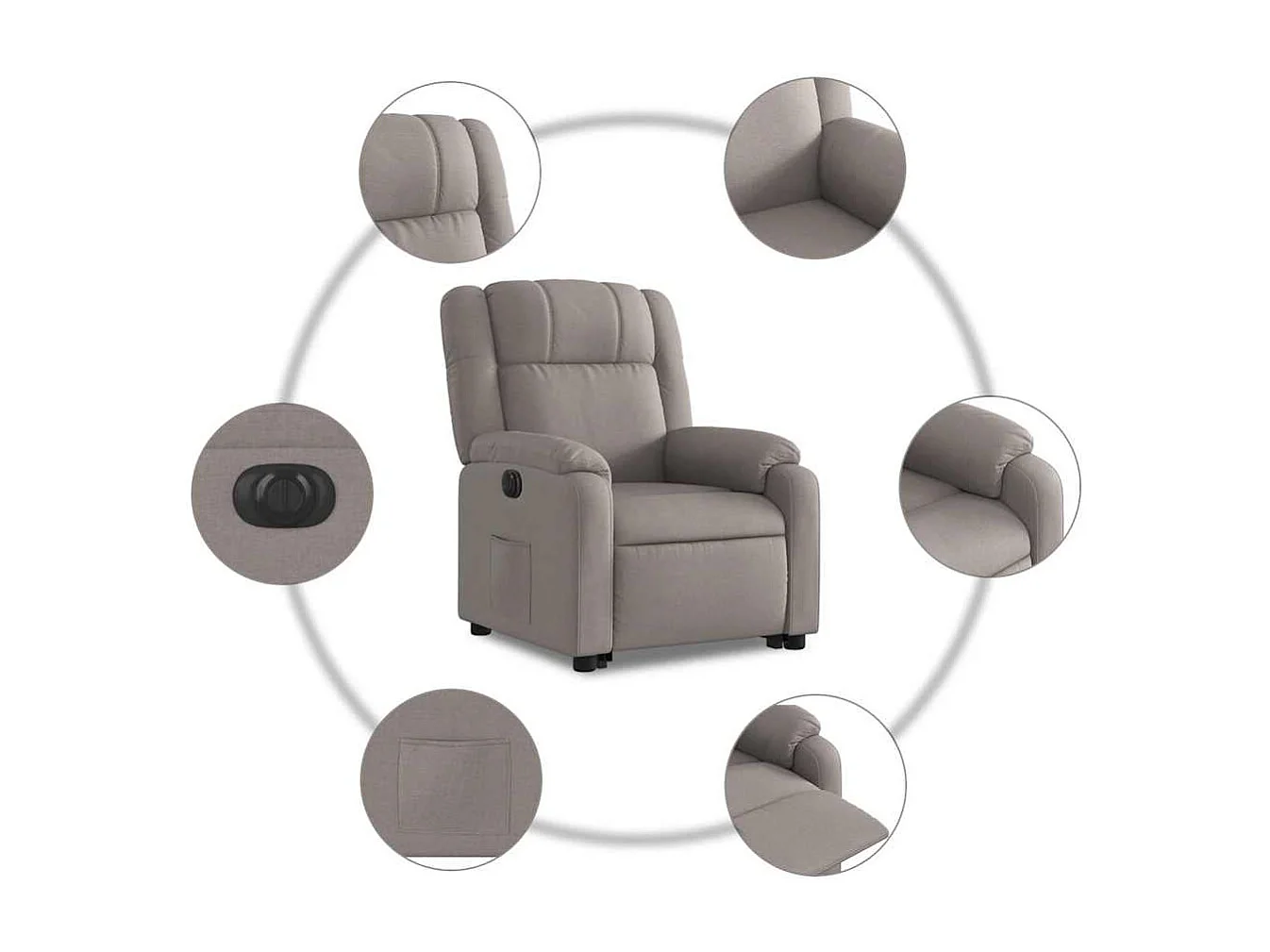 Silla de relax | Sillón eléctrico reclinable elevable de tela gris taupe SHL7145