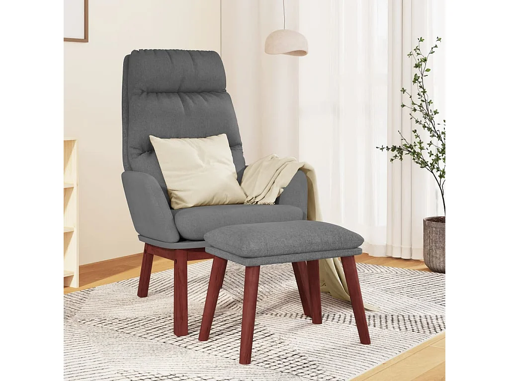 Chaise de relaxation moderne avec tabouret-Fauteuil de Salon Gris clair Tissu SHL3199