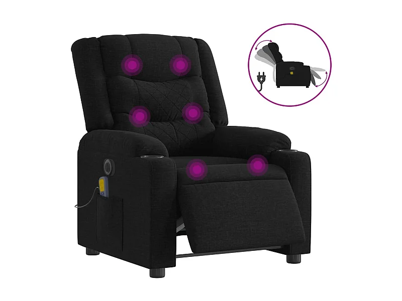 Fauteuil inclinable électrique-Fauteuil de massage de Salon Noir Tissu SHL5404