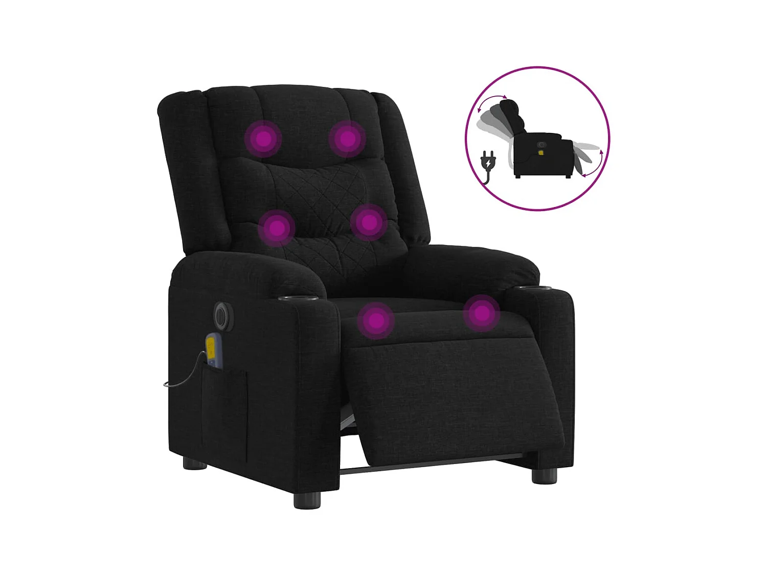 Fauteuil inclinable électrique-Fauteuil de massage de Salon Noir Tissu SHL5404