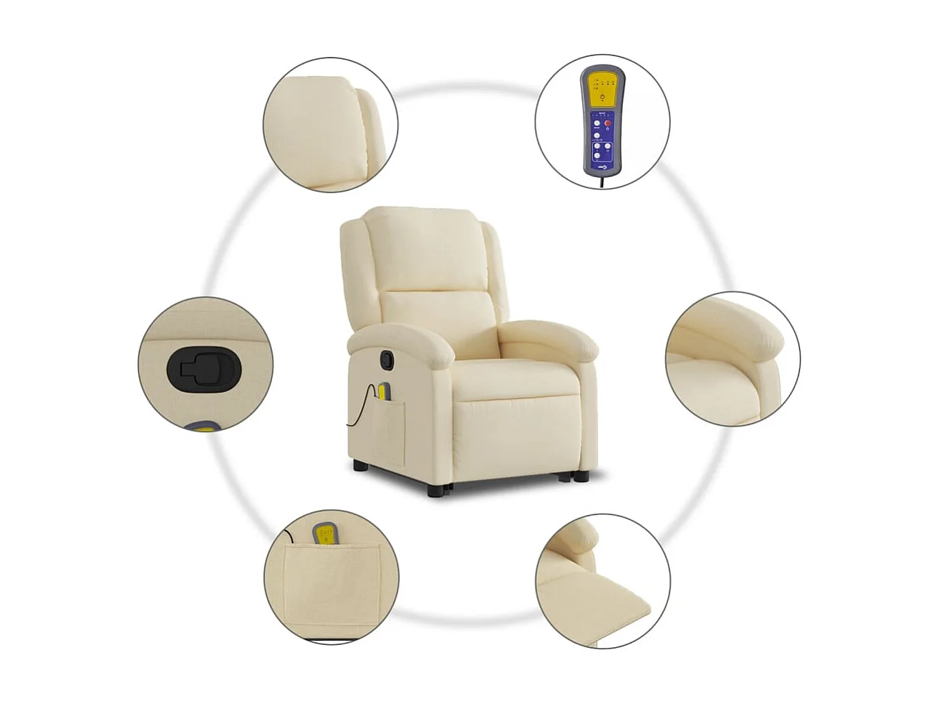 Silla de masaje reclinable de pie de tela color crema SHL4462