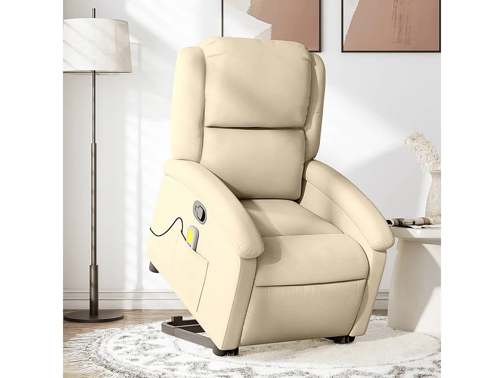 Massagesessel mit Aufstehhilfe | Relaxsessel Creme Stoff SHL25376