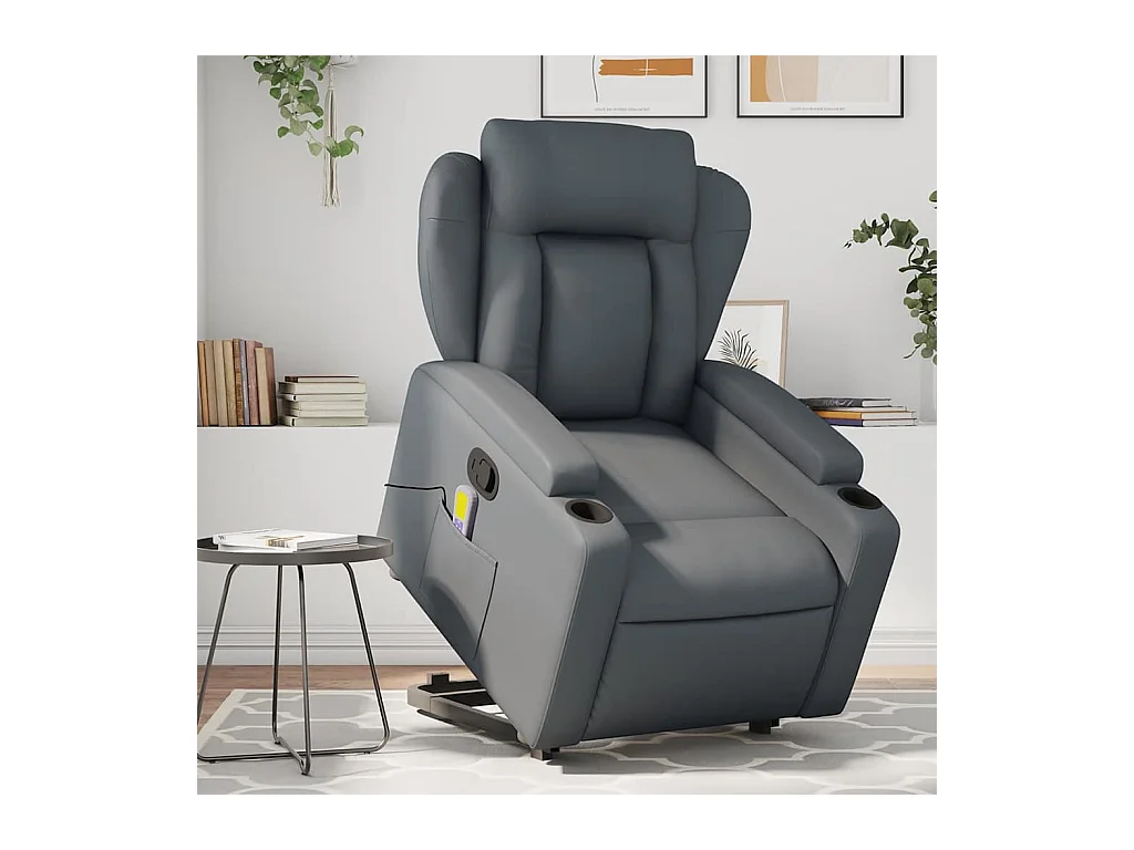 Sillón de relax | Sillón reclinable de masaje de pie cuero artificial gris SHL3969