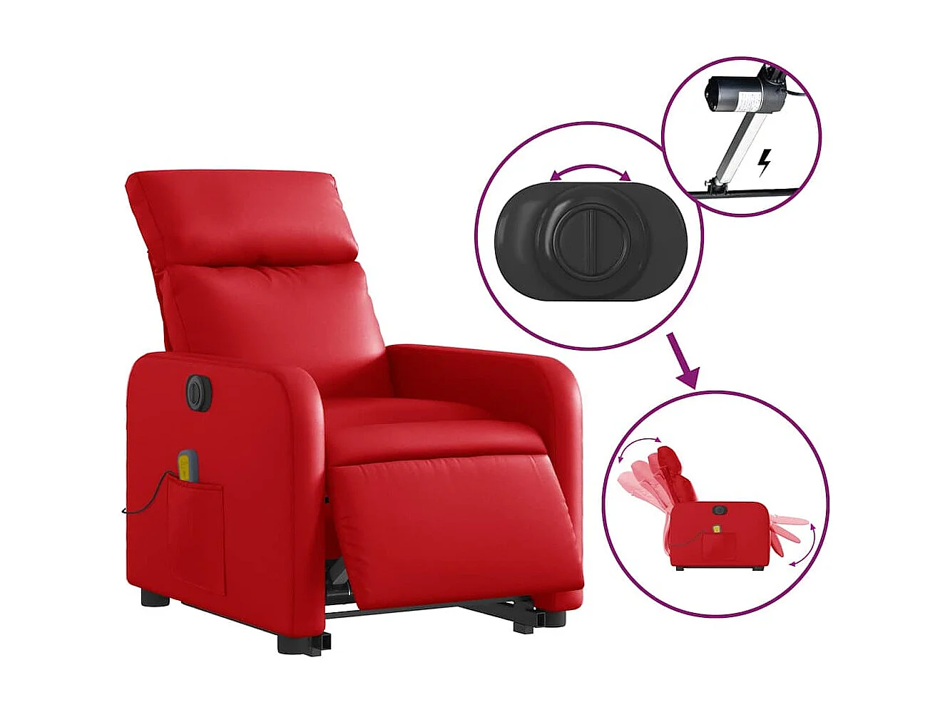 Sillón de salón | Silla | Sillón de majaje elevable eléctrico cuero artificial rojo SHL4553