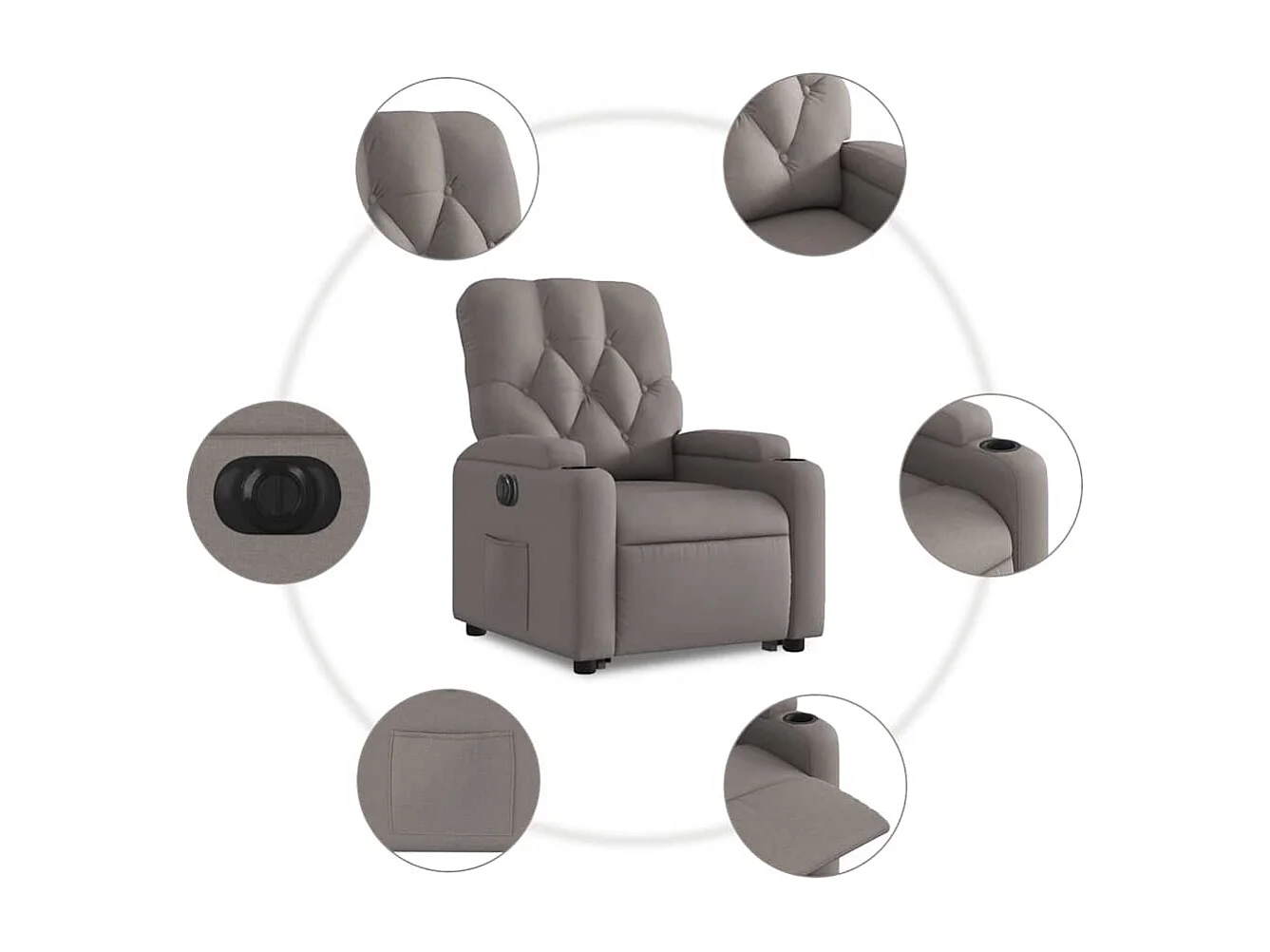 Silla de relax | Sillón eléctrico reclinable elevable de tela gris taupe SHL8008