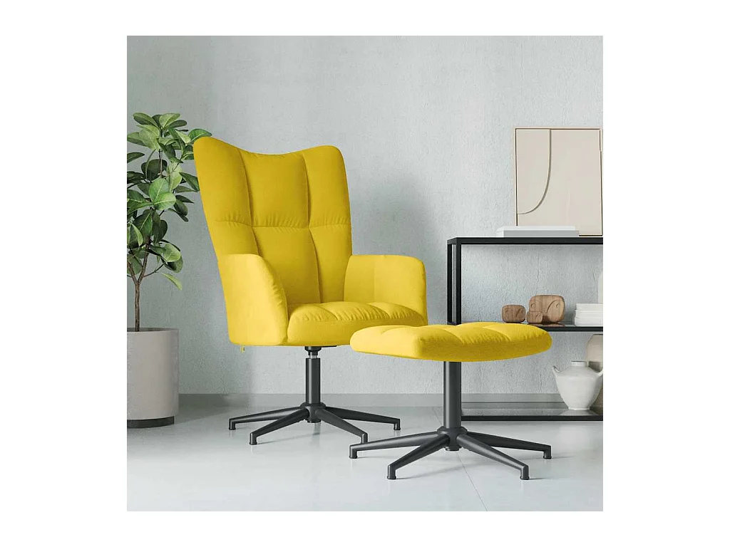 Sillón de relax | Silla de relax con taburete terciopelo amarillo mostaza SHL7033