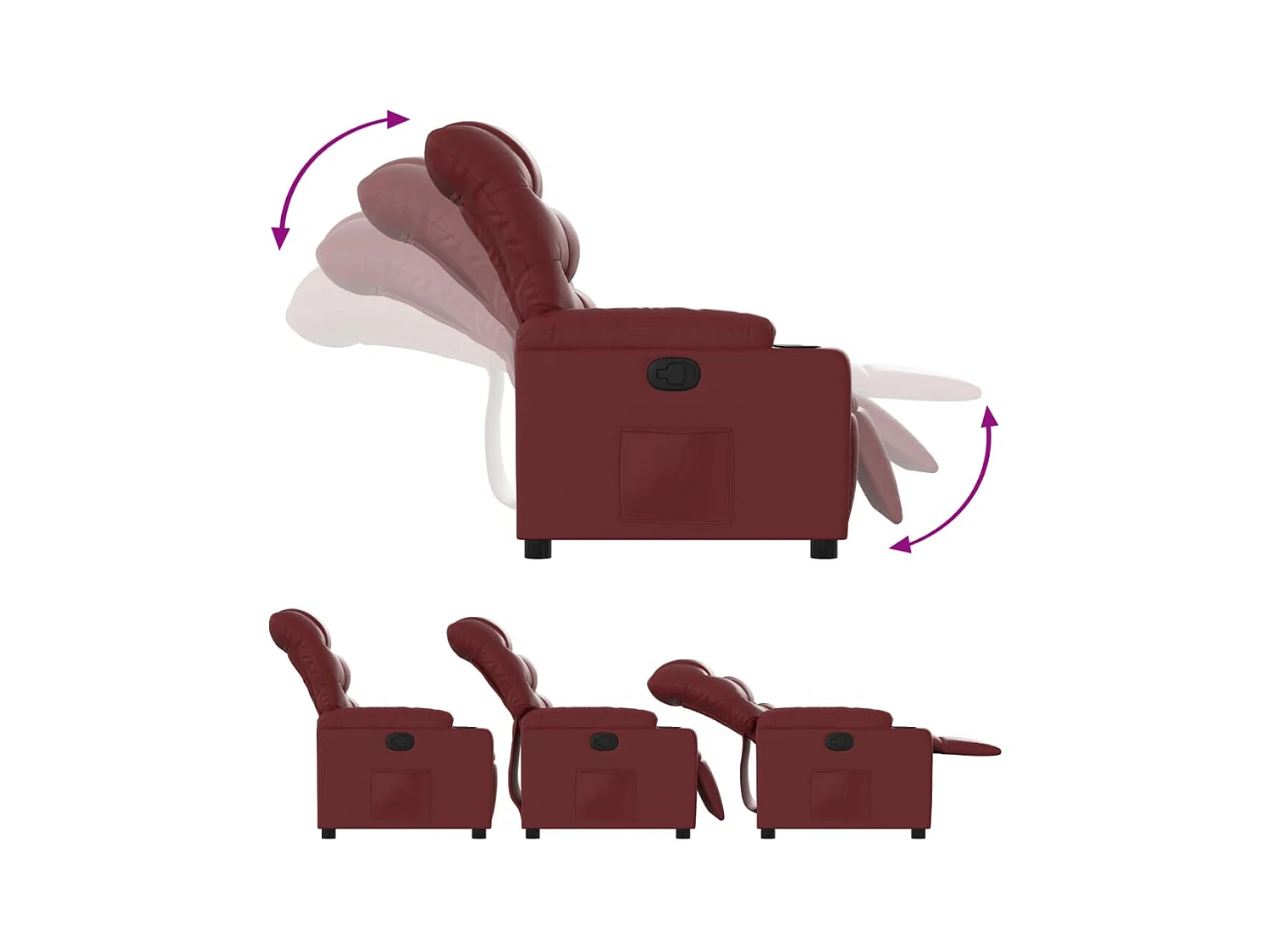 Sillón de relax | Sillón reclinable de cuero sintético rojo tinto SHL7307