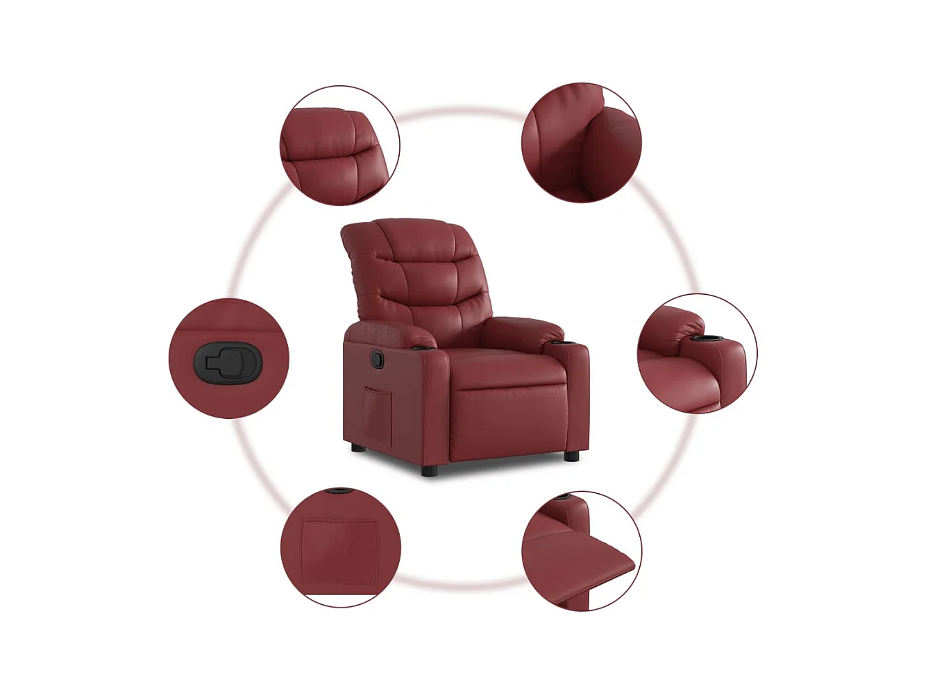 Sillón de relax | Sillón reclinable de cuero sintético rojo tinto SHL7307
