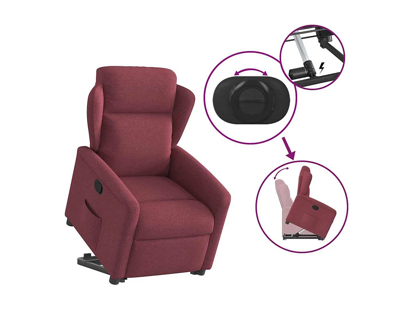 Fauteuil inclinable-Chaise de relax-Fauteuil TV rouge bordeaux tissu SHL2768