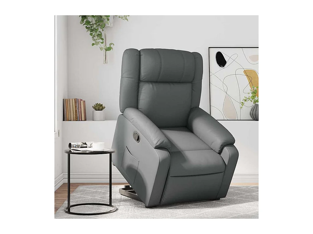 Sillón de relax | Sillón reclinable elevable cuero artificial gris SHL9572