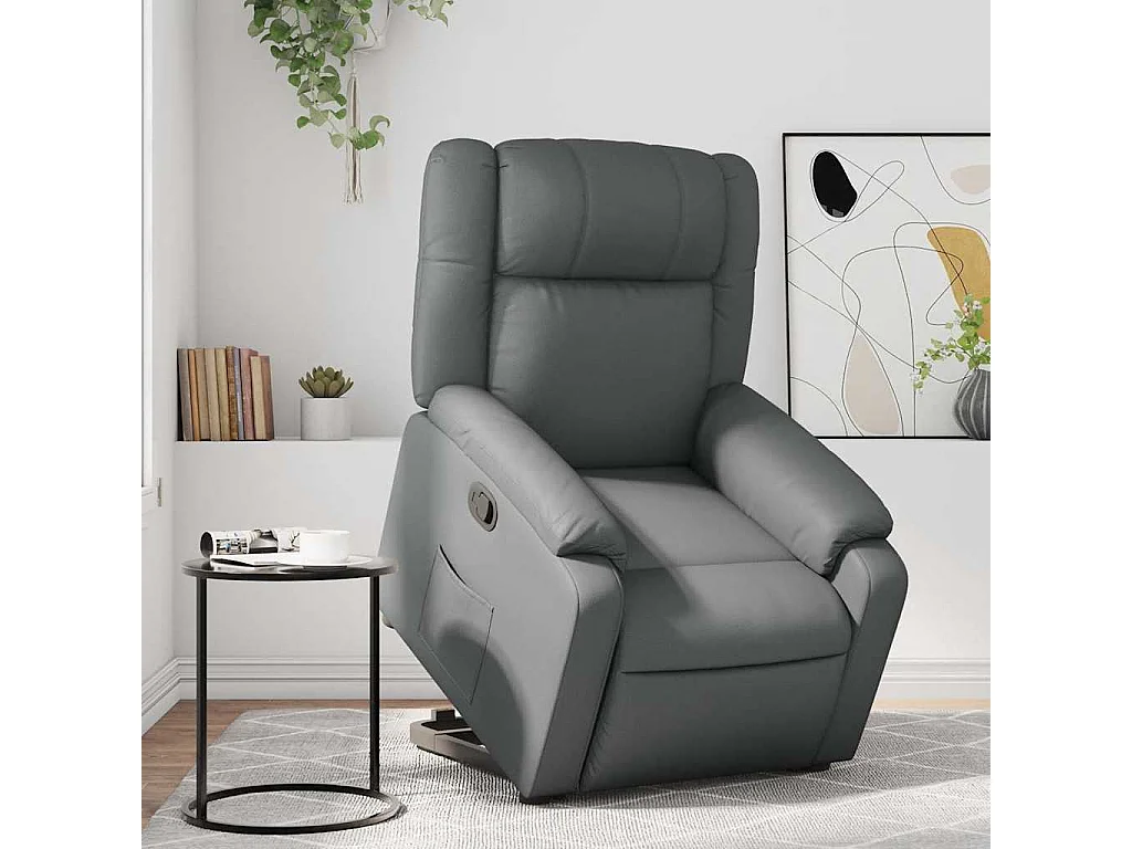 Sillón de relax | Sillón reclinable elevable cuero artificial gris SHL9572