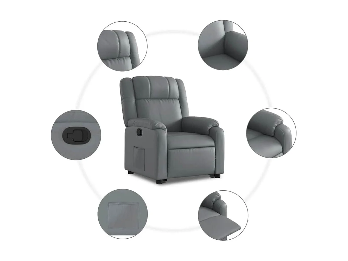 Sillón de relax | Sillón reclinable elevable cuero artificial gris SHL9572