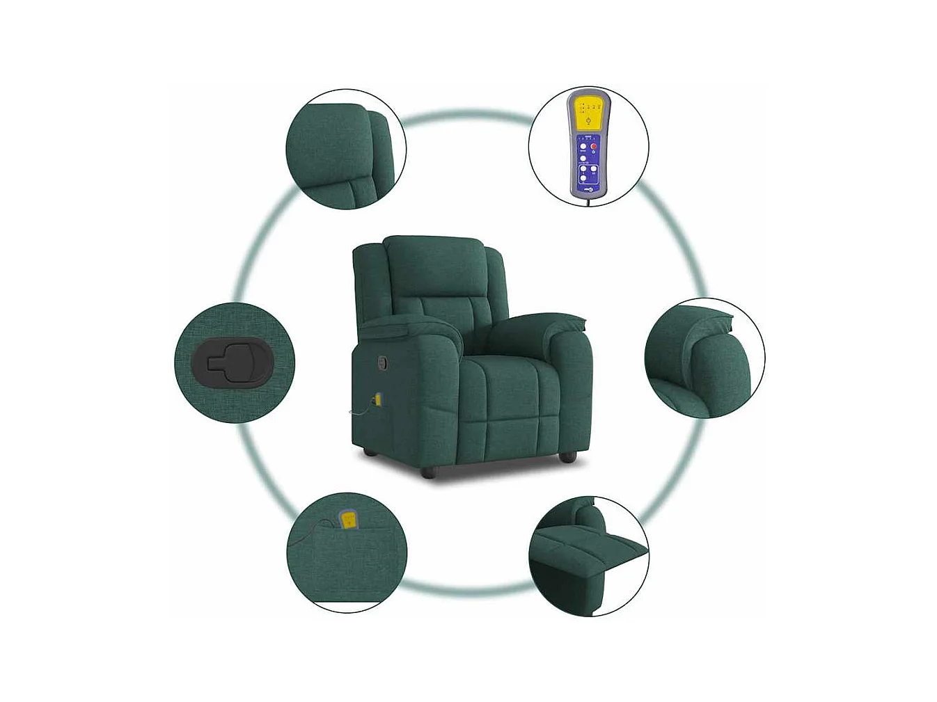Sillón de salón | Silla | Sillón de masaje reclinable de tela verde oscuro SHL6667