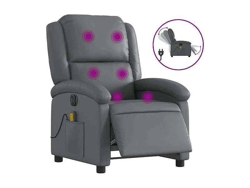 Fauteuil inclinable électrique-Fauteuil de massage pour Salon gris similicuir SHL1567