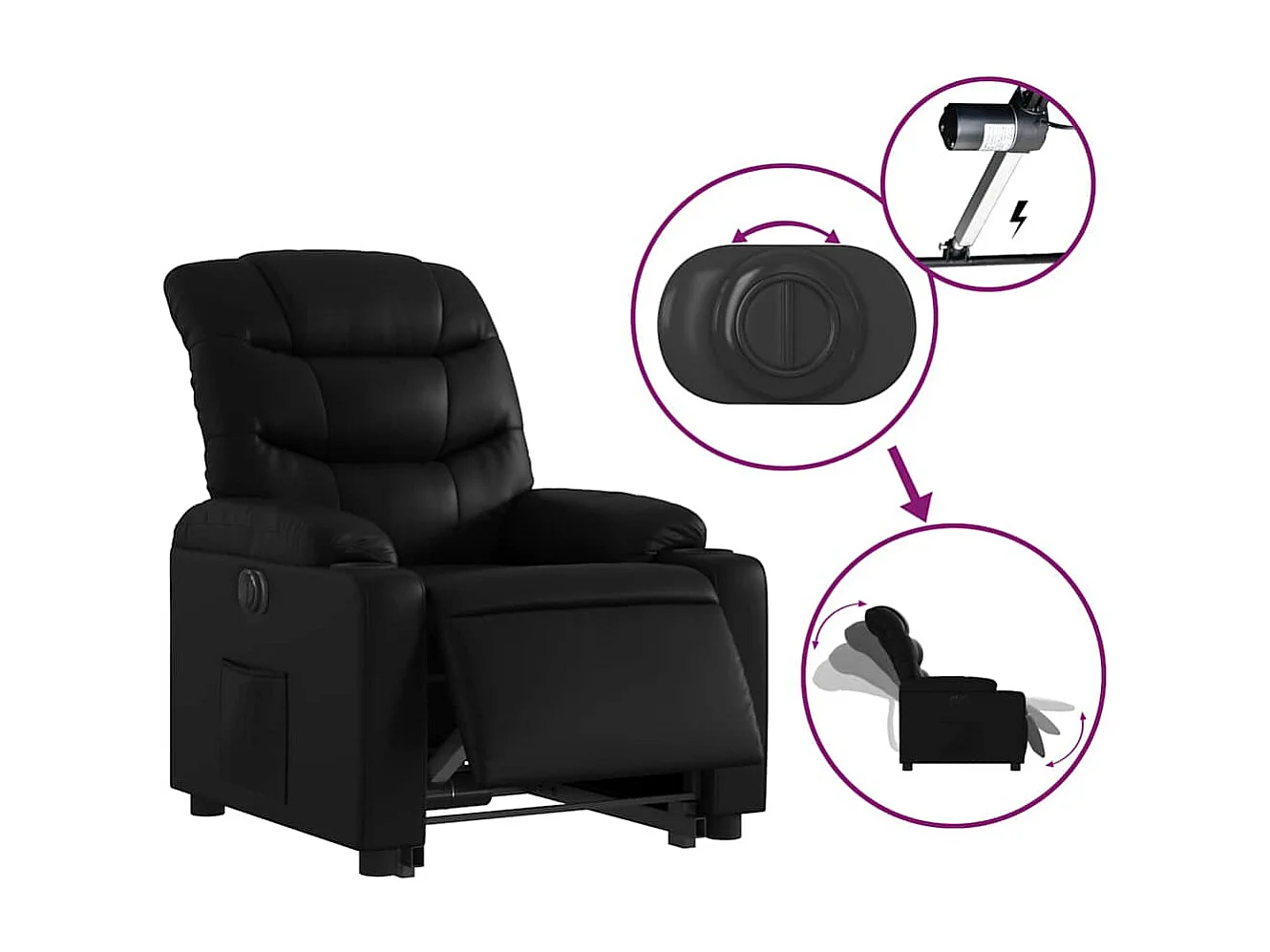 Sillón de relax | Sillón reclinable elevable eléctrico de cuero sintético negro SHL4446