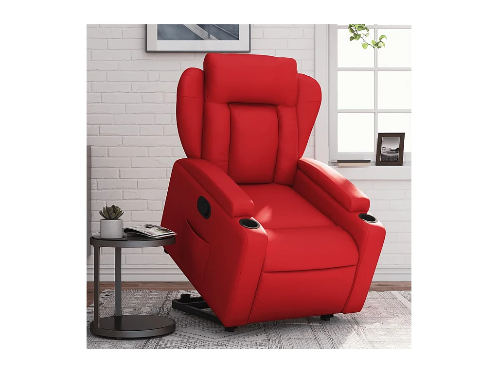Sillón de relax | Sillón reclinable elevable cuero artificial rojo SHL3650
