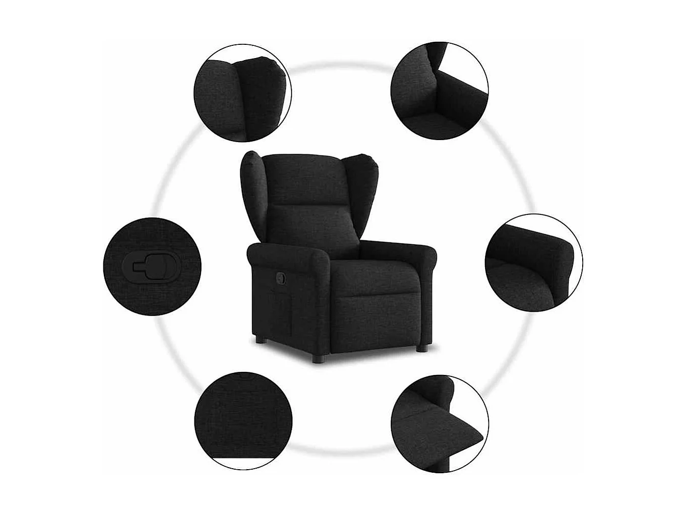 Fauteuil inclinable-Chaise de relax-Fauteuil TV Noir Tissu SHL3697