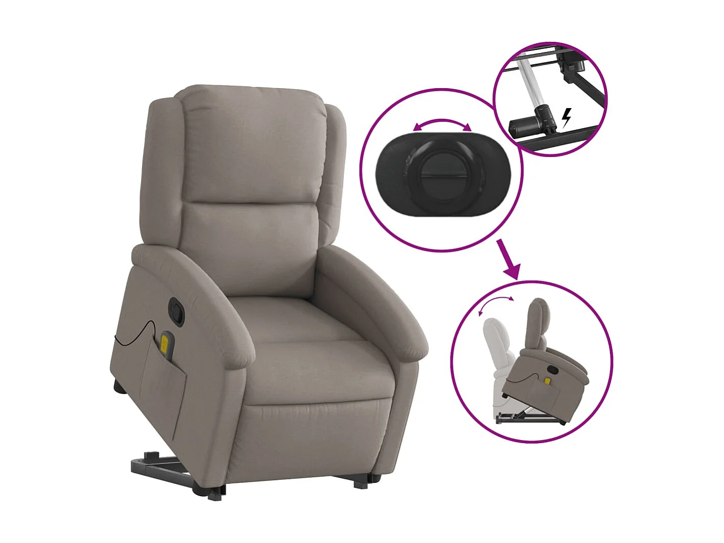 Massagesessel mit Aufstehhilfe | Relaxsessel Taupe Stoff SHL7944