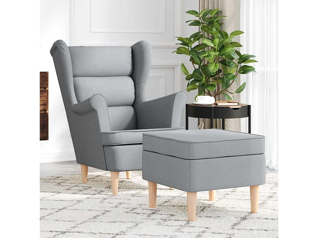 Sessel mit Fußhocker | Relaxsessel Hellgrau Stoff SHL30393