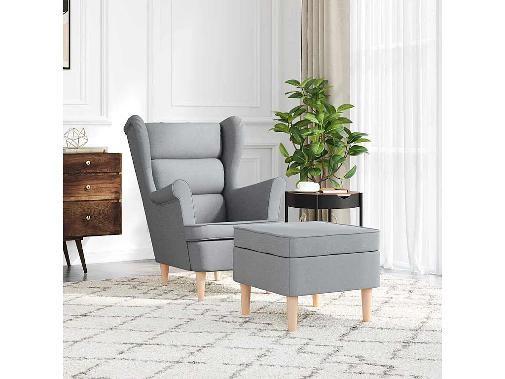 Sessel mit Fußhocker | Relaxsessel Hellgrau Stoff SHL30393