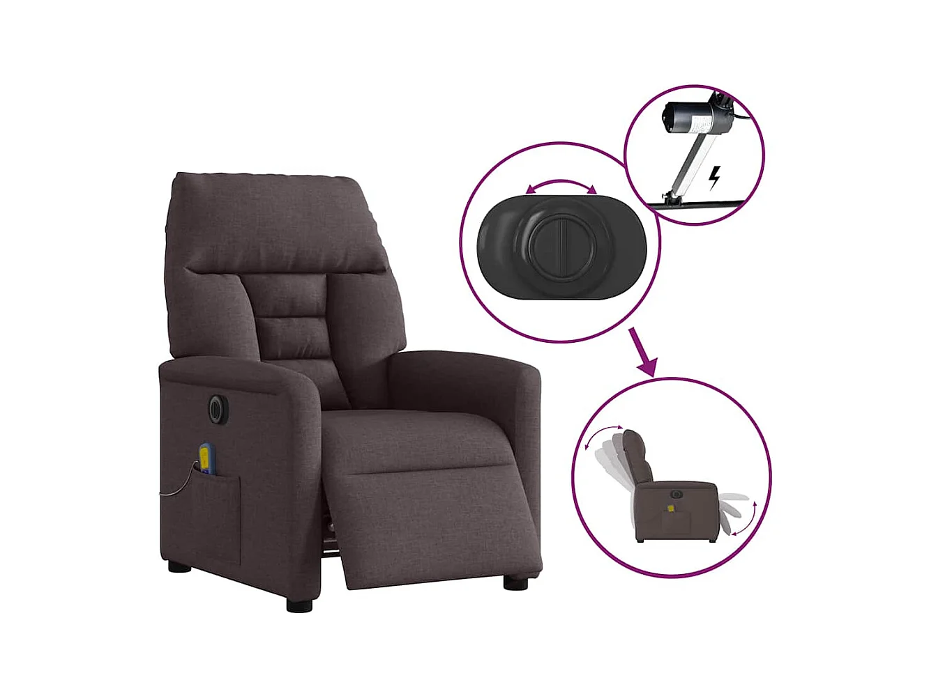 Sillón de relax | Sillón reclinable de masaje eléctrico tela marrón oscuro SHL6226