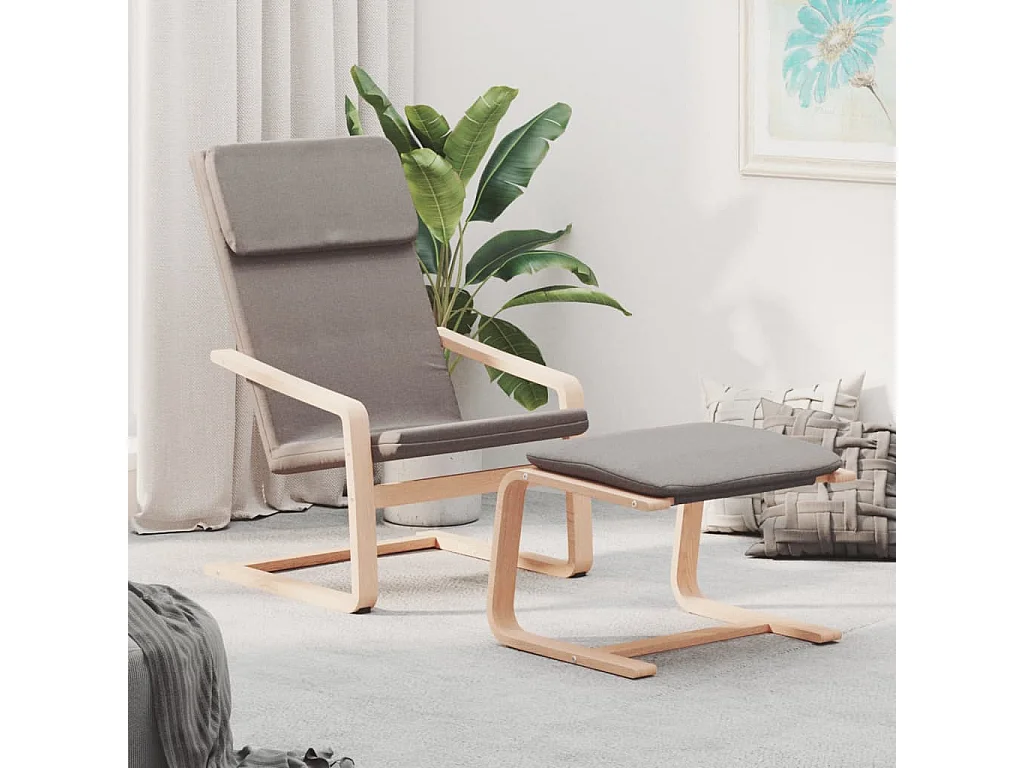 Relaxsessel mit Hocker | Lounge Sessel indoor Taupe Stoff SHL38911