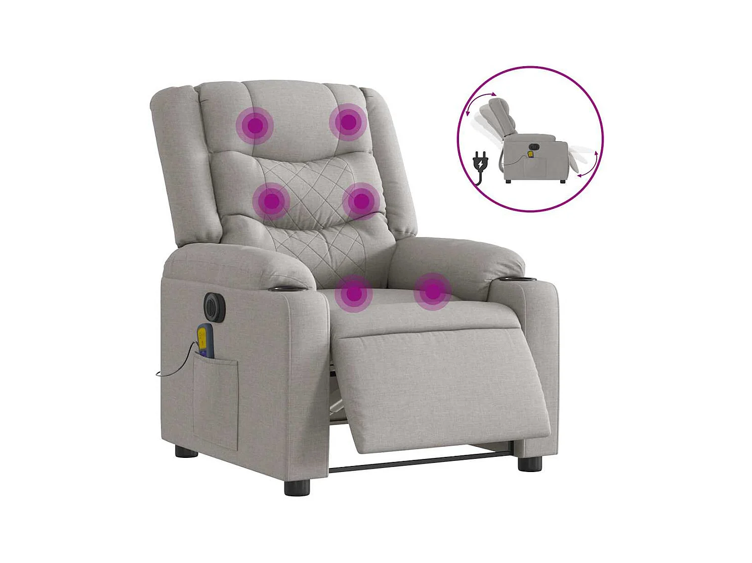 Sillón de relax | Sillón reclinable de masaje eléctrico tela gris nube SHL7510