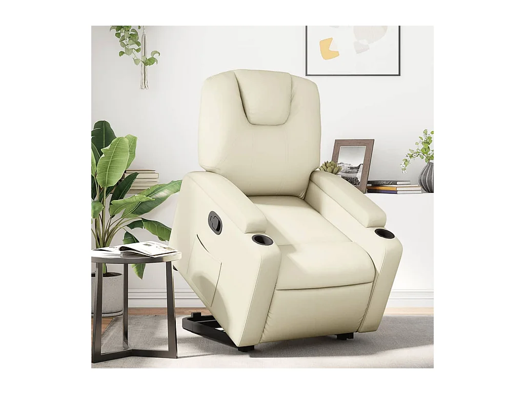 Sillón de relax | Sillón reclinable elevable cuero artificial color crema SHL8963