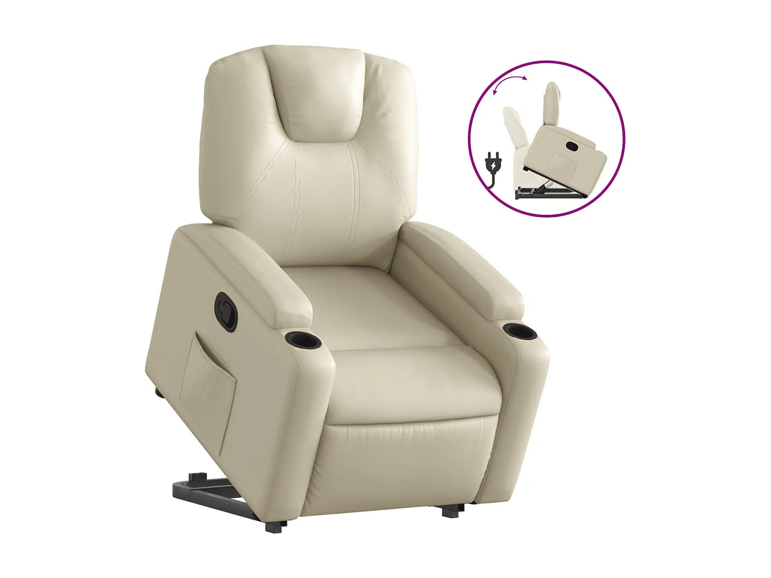 Relaxsessel | Lounge Sessel für Wohnzimmer mit Aufstehhilfe Creme Kunstleder SHL21342