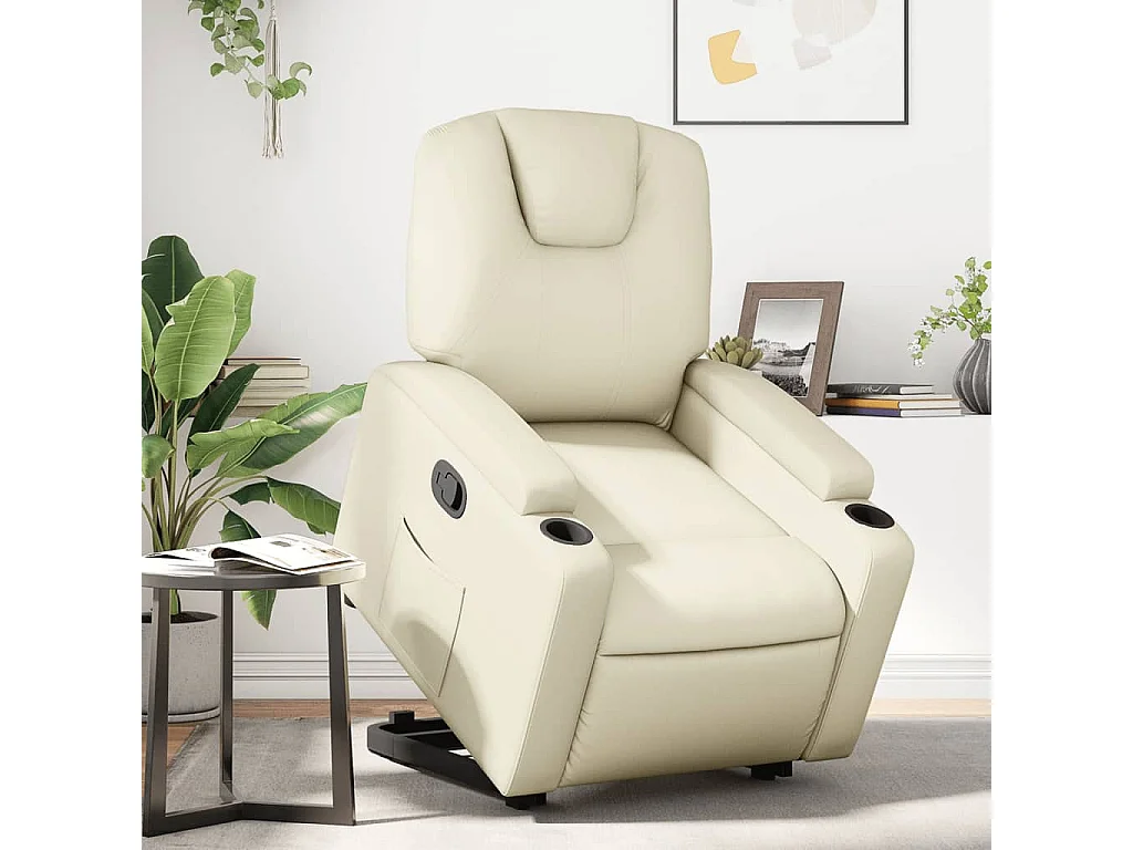 Relaxsessel | Lounge Sessel für Wohnzimmer mit Aufstehhilfe Creme Kunstleder SHL21342