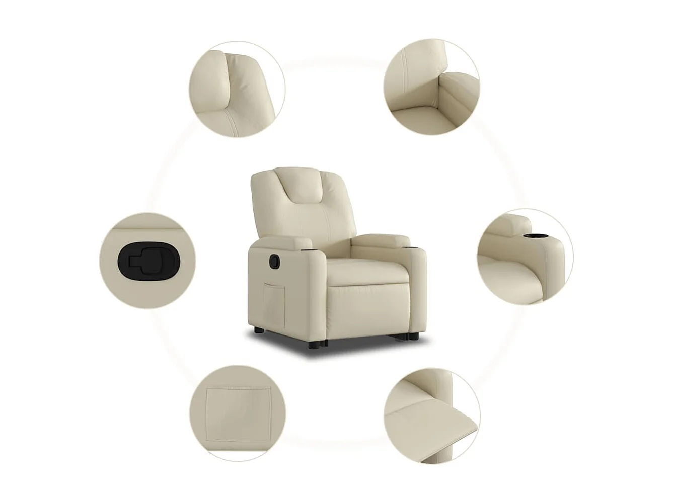 Relaxsessel | Lounge Sessel für Wohnzimmer mit Aufstehhilfe Creme Kunstleder SHL21342