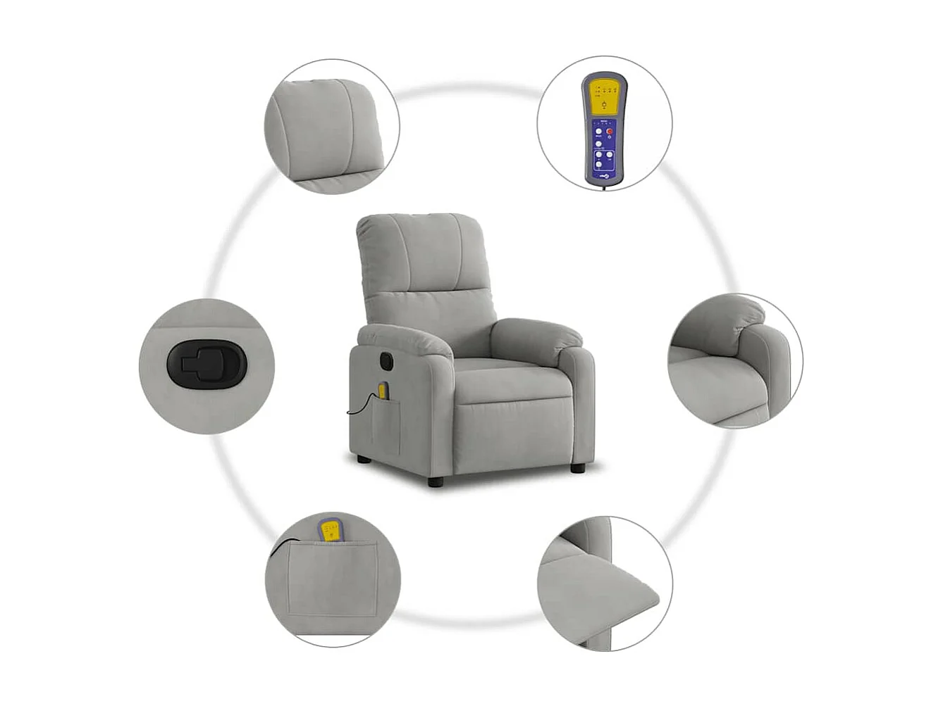 Sillón de relax | Sillón reclinable de masaje tela de microfibra gris claro SHL4939
