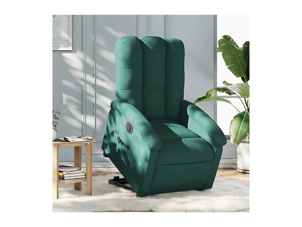 Poltrona Confortável | Poltrona reclinável elevatória elétrica tecido verde-escuro SHL859456