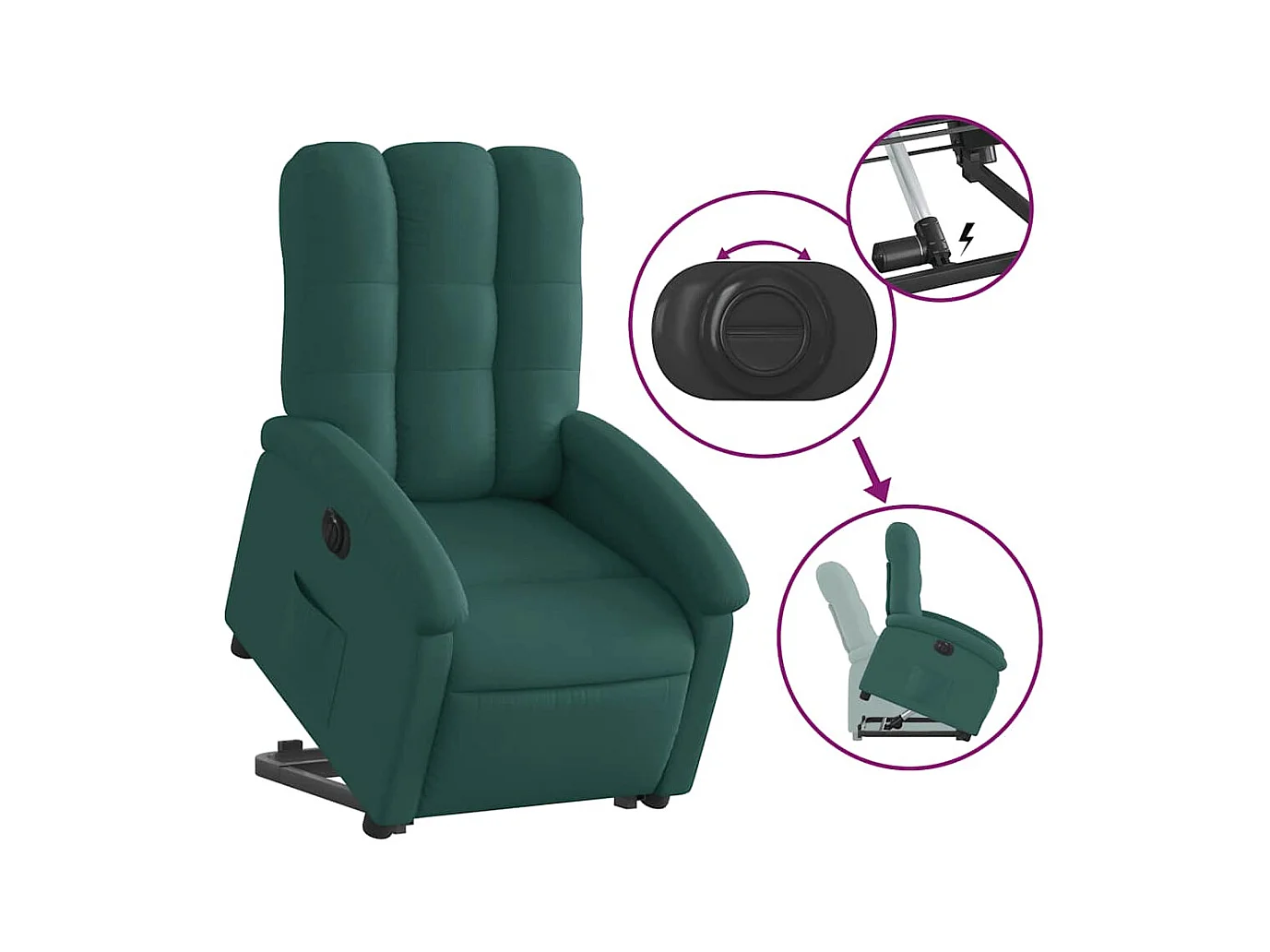 Silla de relax | Sillón eléctrico reclinable elevable de tela verde oscuro SHL5700