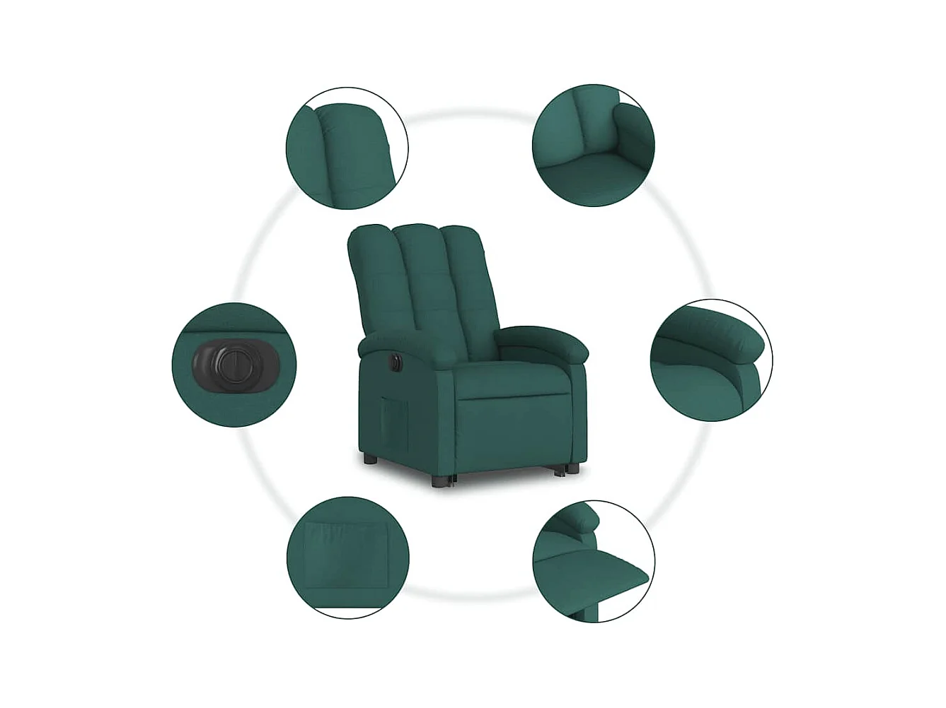 Silla de relax | Sillón eléctrico reclinable elevable de tela verde oscuro SHL5700
