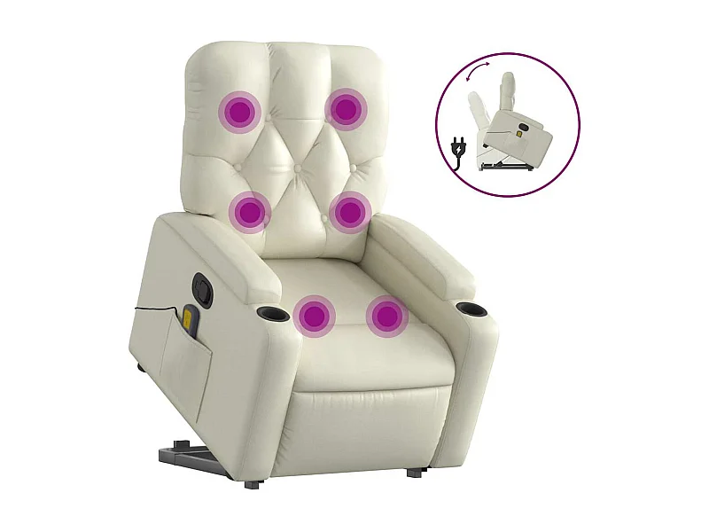 Fauteuil inclinable-Chaise de relax-Fauteuil de Massage Crème Similicuir SHL2501