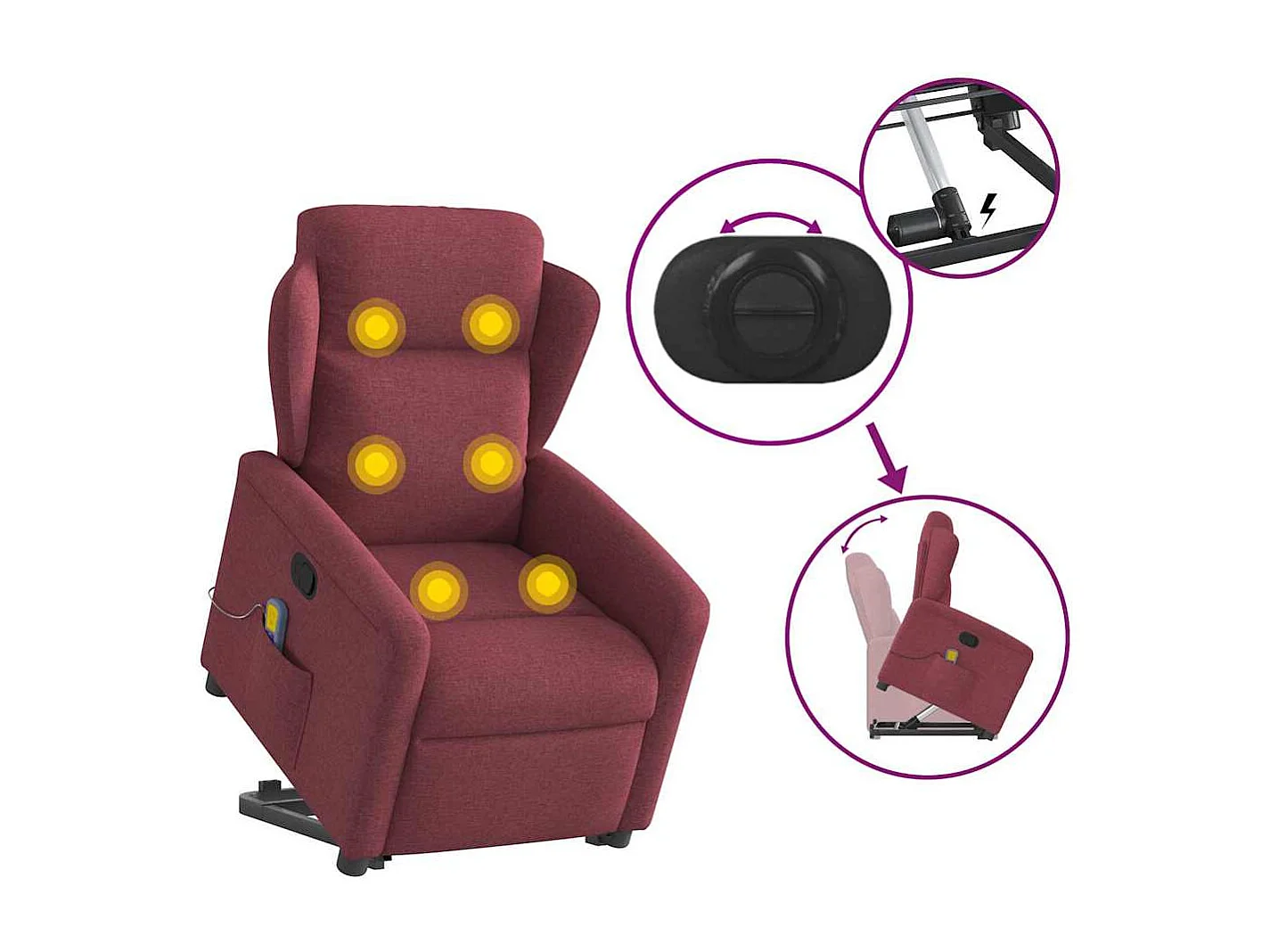 Fauteuil inclinable-Chaise de relax-Fauteuil de Massage Rouge bordeaux Tissu SHL1797