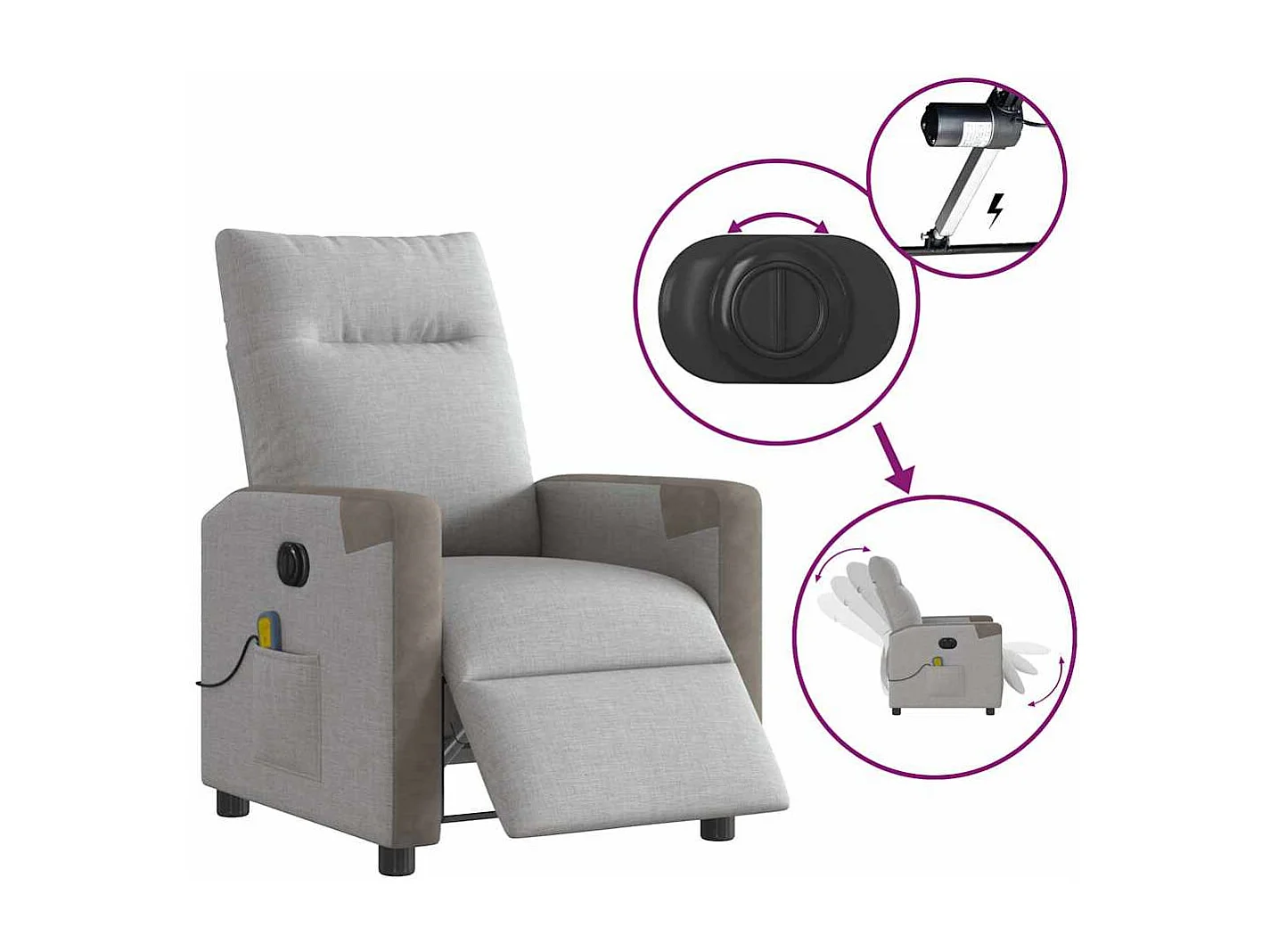 Fauteuil inclinable électrique-Fauteuil de massage de Salon gris nuage tissu SHL914