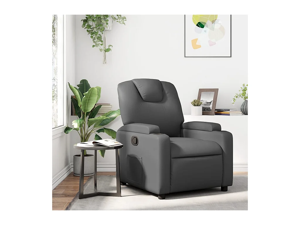 Fauteuil inclinable-Chaise de relax-Fauteuil salon gris similicuir SHL5346