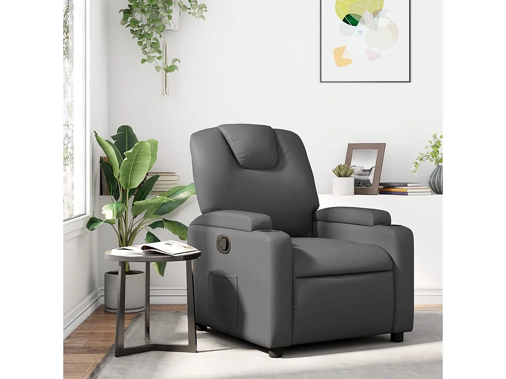 Fauteuil inclinable-Chaise de relax-Fauteuil salon gris similicuir SHL5346