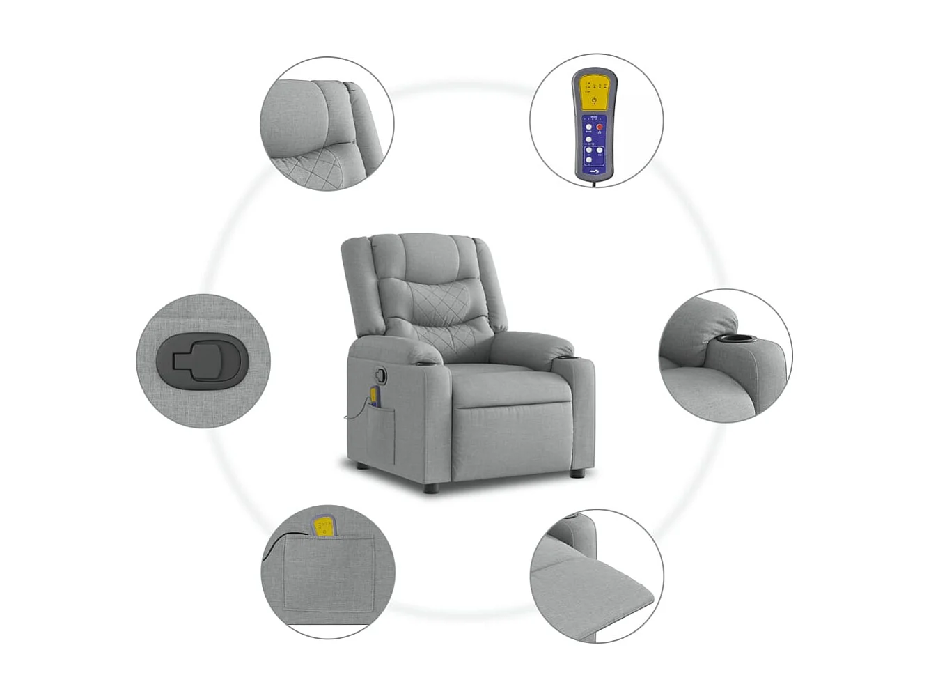 Fauteuil inclinable-Chaise de relax-Fauteuil de Massage Gris clair Tissu SHL4998