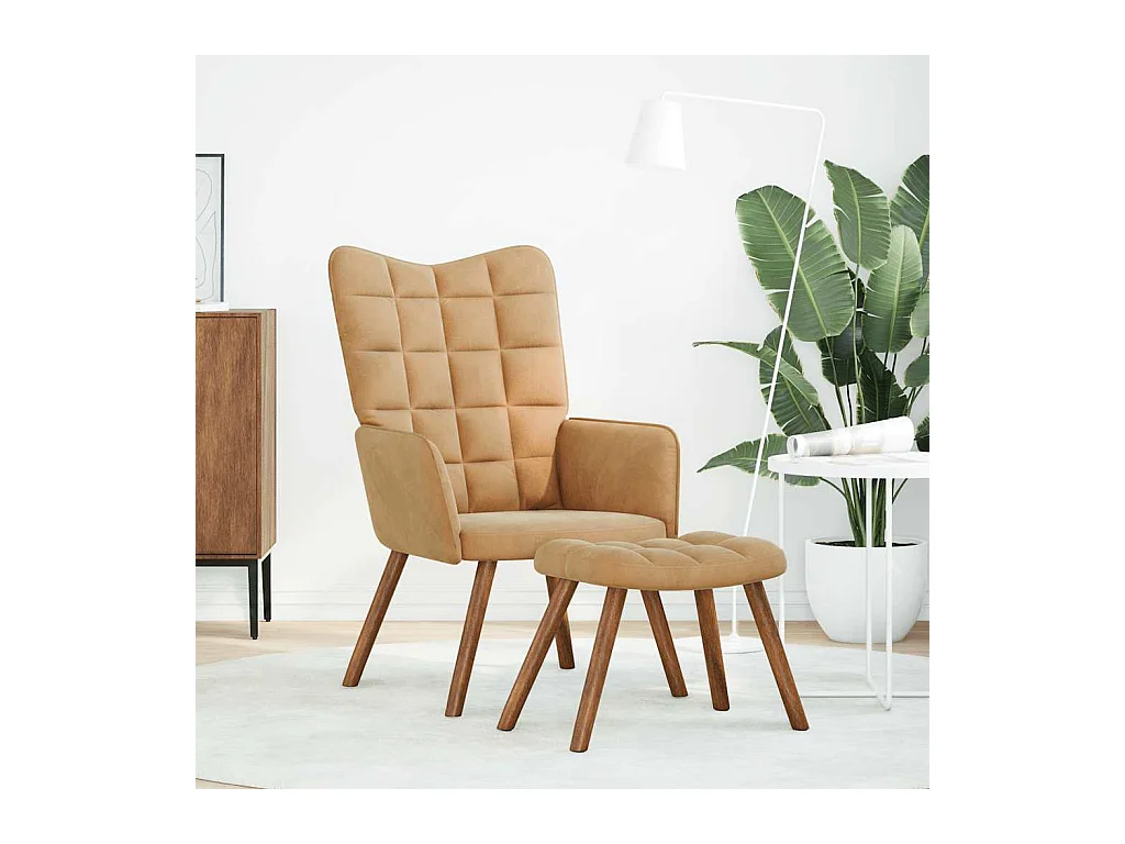 Chaise de relaxation moderne avec tabouret-Fauteuil de Salon Marron Velours SHL5018