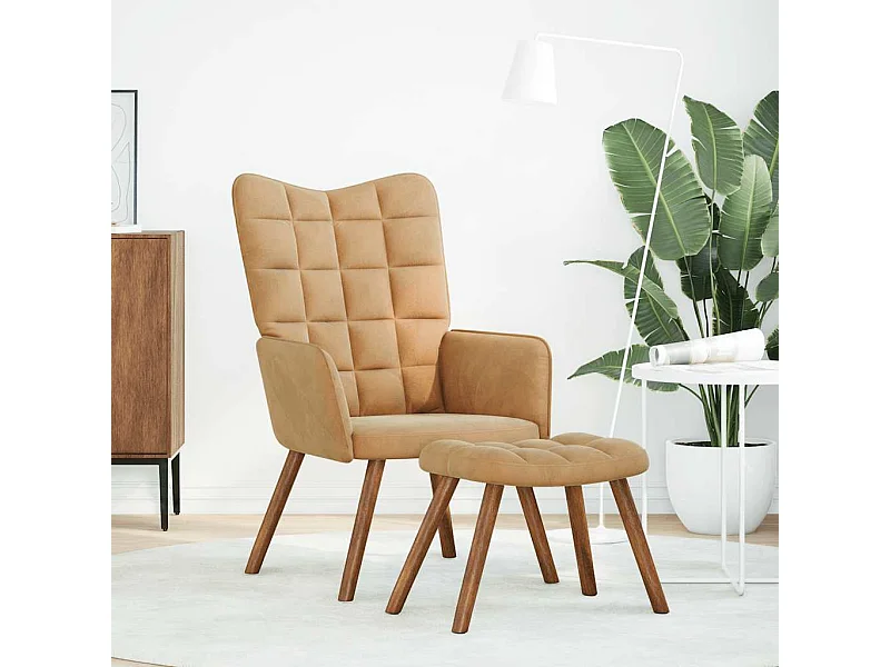 Chaise de relaxation moderne avec tabouret-Fauteuil de Salon Marron Velours SHL5018