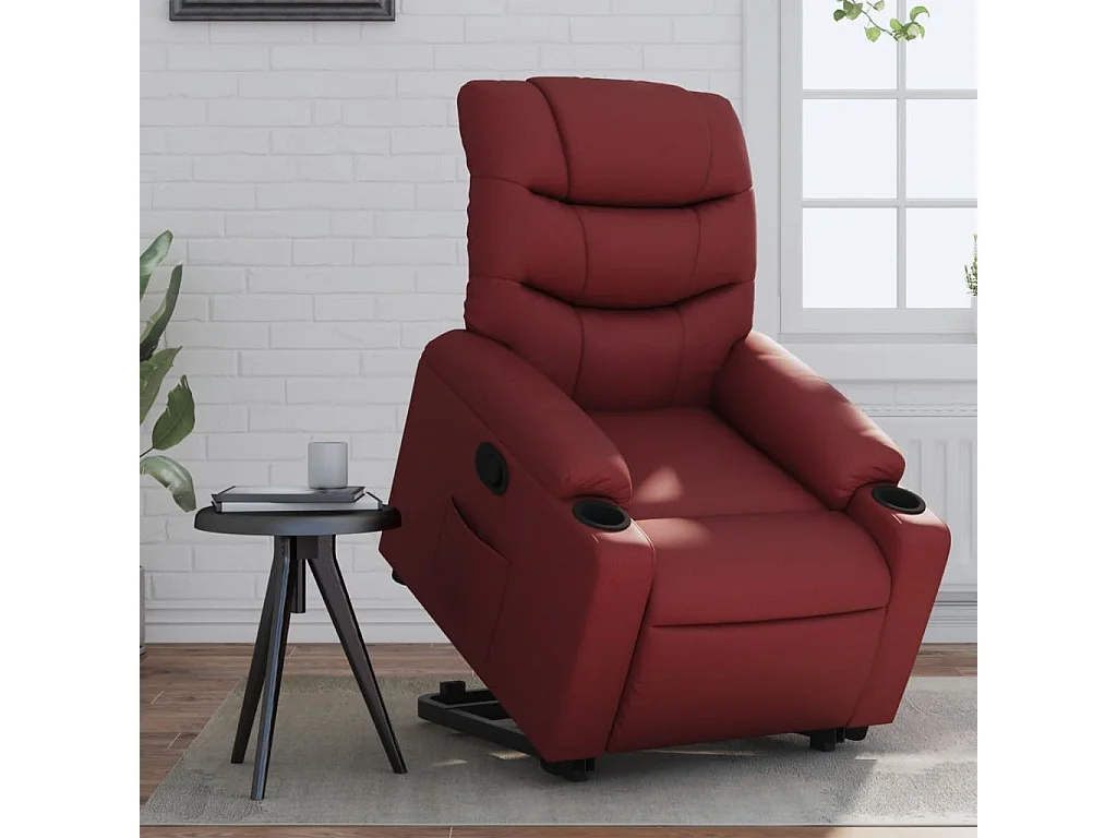 Relaxsessel | Lounge Sessel für Wohnzimmer mit Aufstehhilfe Weinrot Kunstleder SHL91085