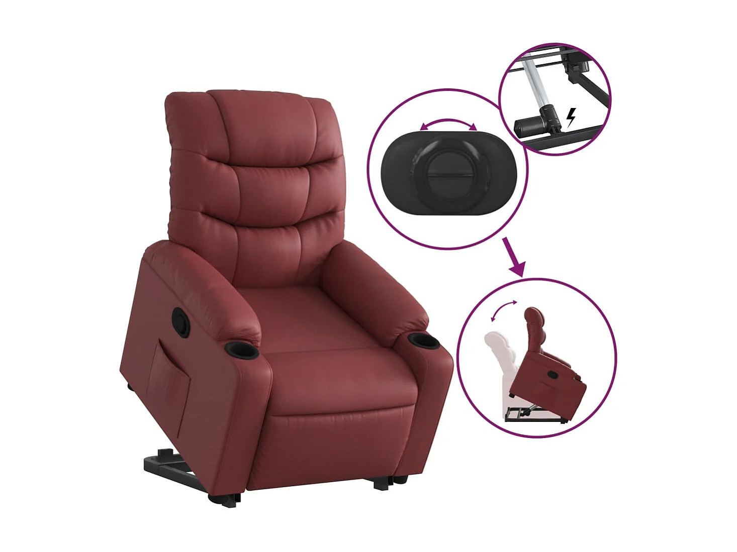 Relaxsessel | Lounge Sessel für Wohnzimmer mit Aufstehhilfe Weinrot Kunstleder SHL91085