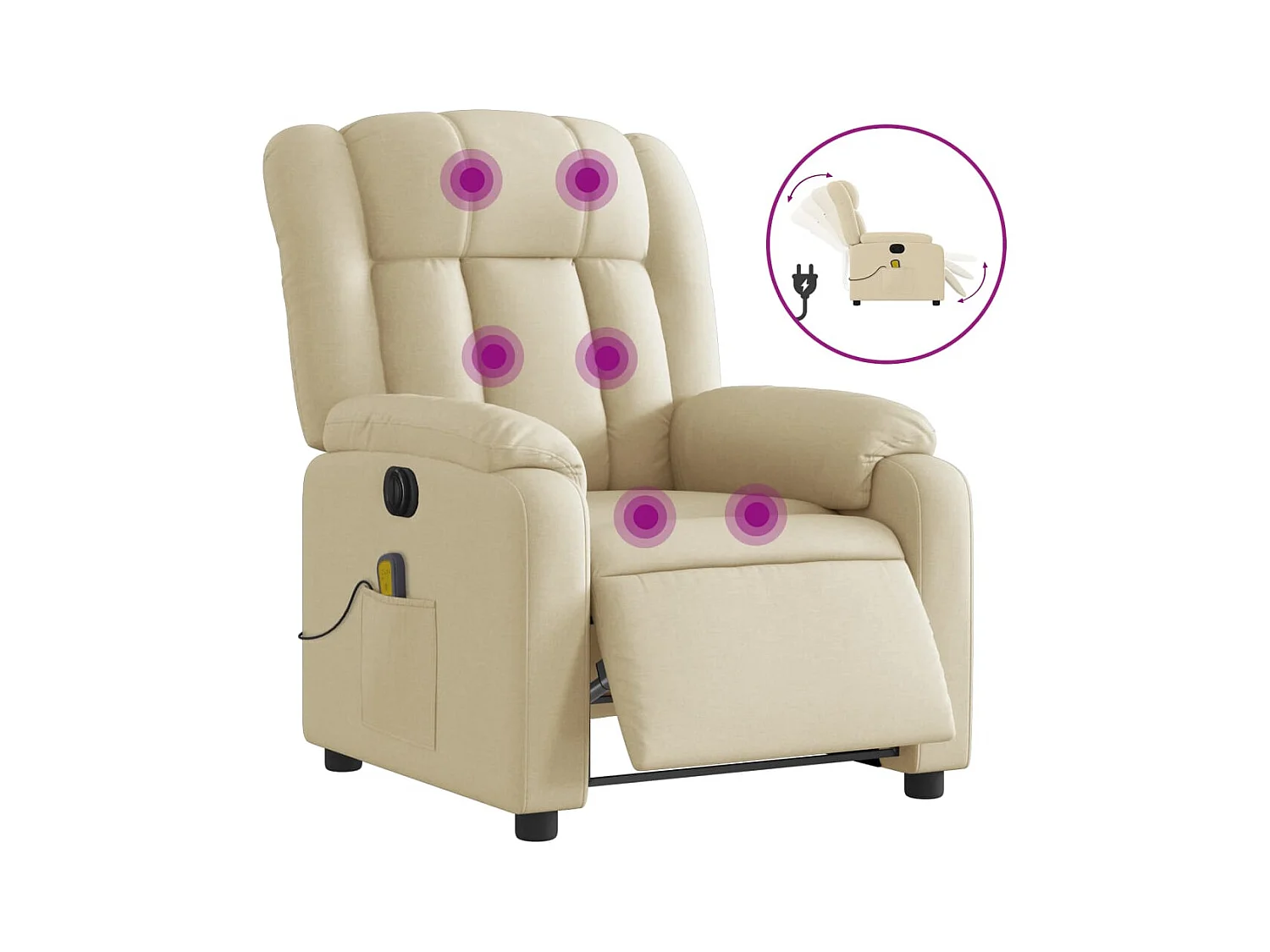 Fauteuil inclinable électrique-Chaise-Fauteuil de Massage crème tissu SHL2271