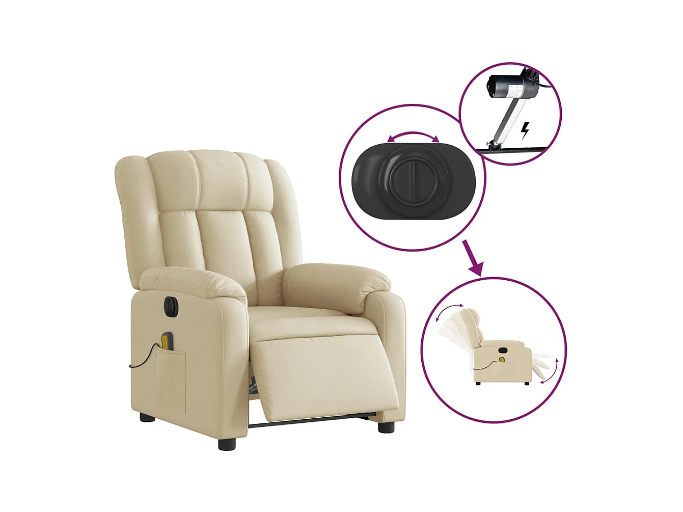 Fauteuil inclinable électrique-Chaise-Fauteuil de Massage crème tissu SHL2271