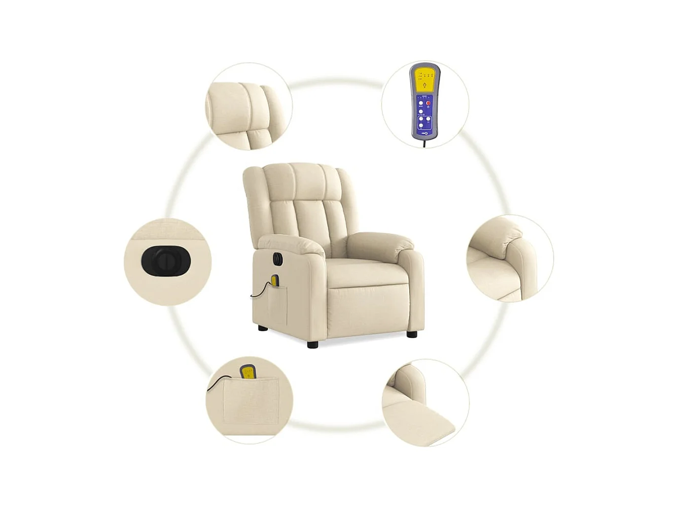 Fauteuil inclinable électrique-Chaise-Fauteuil de Massage crème tissu SHL2271