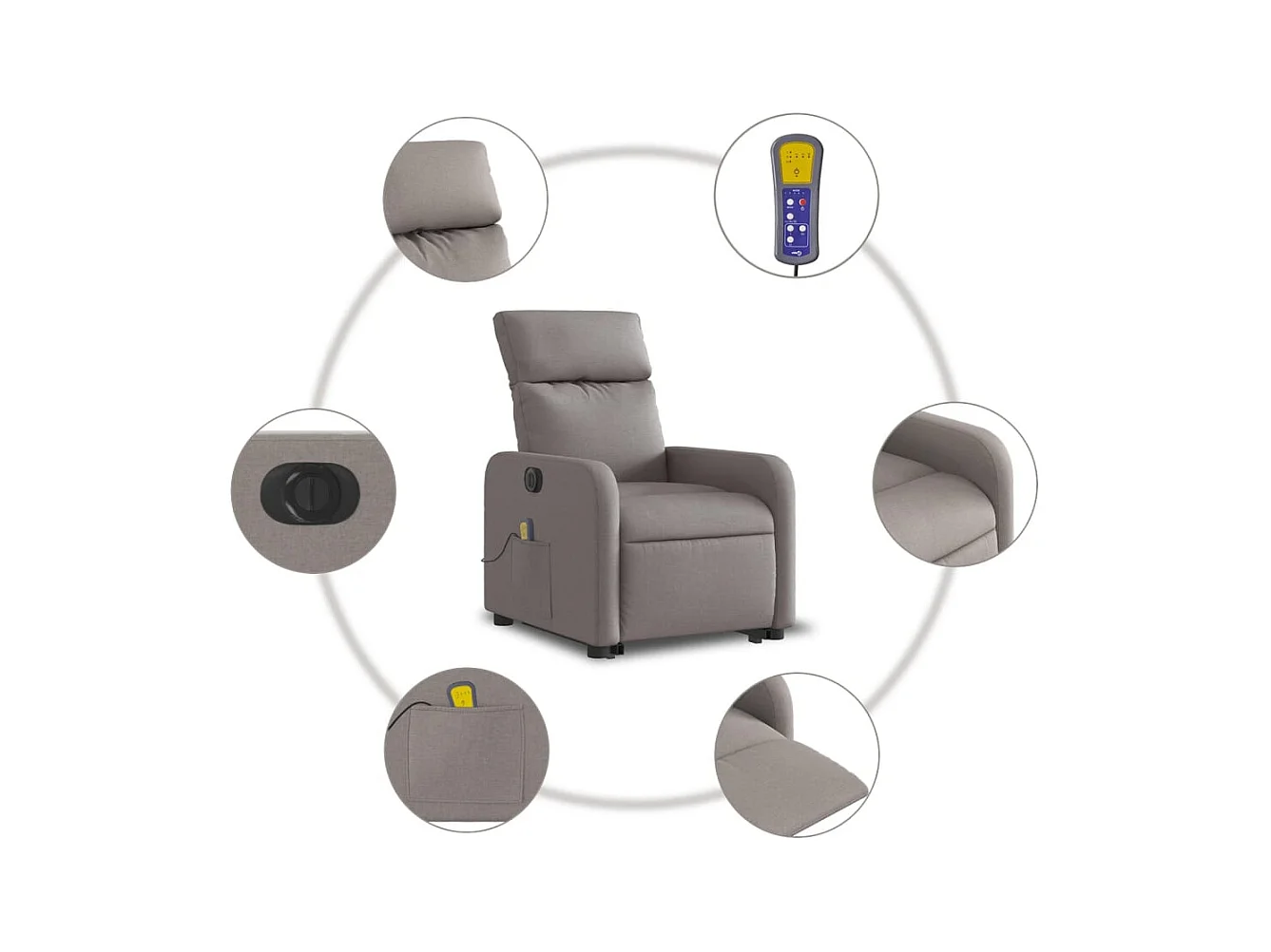 Sillón de salón | Silla | Sillón de masaje eléctrico reclinable elevable tela taupé SHL6761