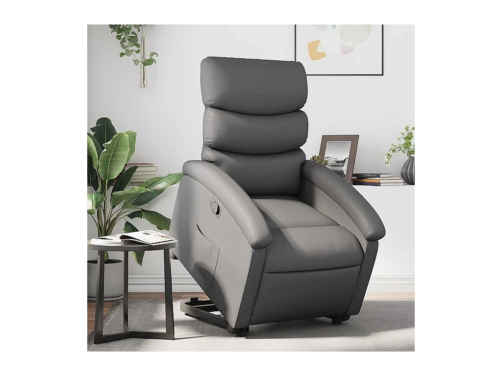 Sillón de relax | Sillón reclinable elevable cuero artificial gris SHL9065